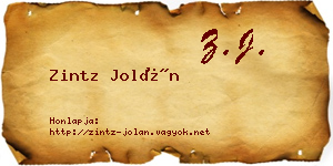Zintz Jolán névjegykártya